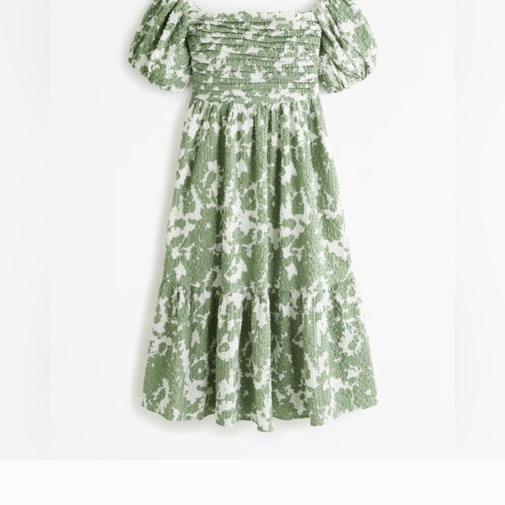 Green Floral Smocked Dress